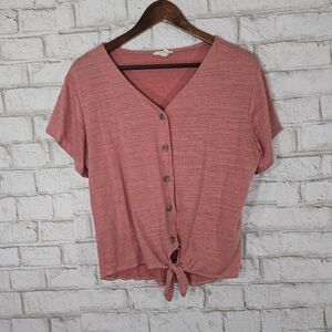 Weatherproof Pink Short Sleeve Tie-Front Top